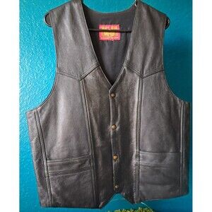 Men's MB ELITE Black Genuine Leather Motorcycle Riding Vest L-XL